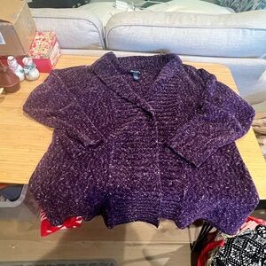 Denim & Co Purple Sparkle Long Cardigan Sweater 1X